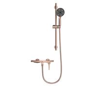 Rubinetto Miscelatore per Vasca E Doccia A Parete con Doppia Uscita Cascata Asta Doccia Regolabile In Altezza 4 Modalità Oro Rosa