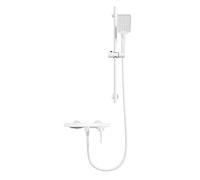 Rubinetto Miscelatore per Vasca E Doccia A Parete con Doppia Uscita Cascata Asta Doccia Regolabile In Altezza 4 Modalità Bianco