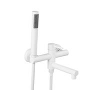 Rubinetto Miscelatore per Vasca E Doccia Bianco A Parete per Bagno con Doccetta Set con Soffione E Tubo Flessibile In Ottone