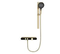 Rubinetto Miscelatore per Vasca E Doccia con Doccetta A Parete Finitura Ottone Spazzolato Color Oro Set Doccia A 3 Modalità con Tubo Flessibile E Asta Saliscendi