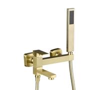 Rubinetto Miscelatore per Vasca E Doccia Finitura Oro Spazzolato Montaggio A Parete Rubinetto per Bagno con Acqua Calda E Fredda Set con Soffione Doccia E Tubo Flessibile In Ottone