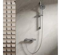 Rubinetto miscelatore rotondo per vasca da bagno con doccia, 4 modalità acqua calda e fredda, montaggio a parete, in ottone, finitura grigia moderna, perfetto per la ristrutturazione del bagno