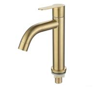 Rubinetto miscelatore singolo per lavabo freddo, finitura oro spazzolato, in acciaio SUS304, a lunga durata, facile da installare, piccolo, 180 mm (S)