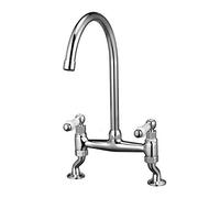 Rubinetto miscelatore tradizionale per lavello da cucina, con doppia maniglia bianca in ceramica, rubinetto monoblocco girevole, cromato