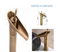 RUBINETTO MISCELATORE VINTAGE BAGNO CANNA ALTA BECCO CASCATA OTTONE T2020