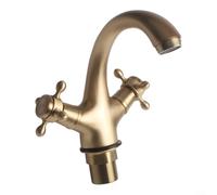 Rubinetto miscelatore vintage in ottone, doppia maniglia girevole, rubinetto per lavabo per acqua calda e fredda, beccuccio per lavello in stile tradizionale, per cucina e bagno, finitura cromata oro