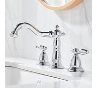 Rubinetto moderno for lavabo da bagno in ottone a 3 fori con due maniglie miscelatore for acqua calda fredda for lavabo mobiletto(Silver)