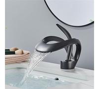 Rubinetto moderno for lavabo da bagno in ottone con beccuccio a cascata miscelatore for acqua calda fredda da montare sul ponte struttura durevole(Black)