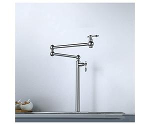 Rubinetto moderno for montaggio su ponte, rubinetto riempitivo for pentole pieghevole alto da cucina 2 maniglie con doppio braccio oscillante estensibile for stufa in ottone,Chrome(Chrome)