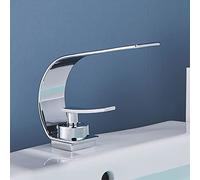 Rubinetto moderno in ottone per lavandino del bagno, elegante miscelatore monocomando per acqua fredda e calda, finitura cromata, elegante design a cascata per lavabo contemporaneo