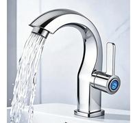 Rubinetto moderno per lavabo da bagno con un foro, rubinetto per acqua fredda con doccetta laterale, finitura cromata, design curvo ergonomico del bocchettone, valvola in ceramica, materiale in plasti