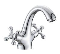 Rubinetto monoblocco tradizionale in stile vittoriano, miscelatore vintage per lavabo bagno, cromato e a doppia manopola a croce