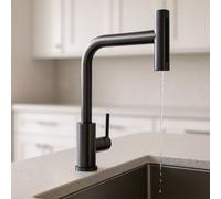 Rubinetto Nero Cucina Bagno 3 Vie Girevole Canna Alta con Doccetta Estraibile