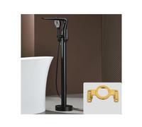 Rubinetto nero per vasca autoportante a pavimento ad alto flusso in ottone con manico singolo beccuccio girevole con spruzzatore portatile, staffa di riempimento per vasca indipendente moderna inclusa