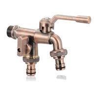 Rubinetto Ottone antico Doppio Rubinetto Giardino Ottone Rubinetto da Esterno a Muro Rubinetto a Due Uscite per attacco Lavatrice,Colore antico