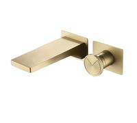 Rubinetto per Bagno a Parete di Lusso in Ottone - Rubinetto per lavabo Doppio Comando Caldo-Freddo a 2 Fori con Maniglia Singola (Oro Spazzolato)