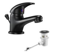 Rubinetto per bagno con asta di trazione, mini rubinetto per lavabo monocomando, colore nero, miscelatore con beccuccio altezza 45 mm, per piccoli lavandini bagno/ospiti WC