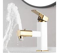 Rubinetto per Bagno di Lusso in Ottone con doccetta Estraibile, 3 modalità, Miscelatore per lavello Bianco e Grigio, Ideale per mobili Moderni e Design Elegante.