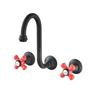 Rubinetto per Bagno, Miscelatore per lavello Vintage a Parete, 3 Fori, Doppia Maniglia, Ottone, Nero