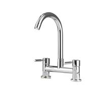 Rubinetto per bagno, Moderno rubinetto miscelatore for acqua calda e fredda a doppia leva cromato for lavello da cucina, installazione a 2 fori sul ponte