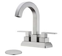 Rubinetto per Bagno Quadrato a 2 Maniglie con troppopieno, Gruppo di Scarico a Scomparsa, Miscelatore per lavabo da 4 Pollici con beccuccio Girevole a 360 Gradi, Nichel Spazzolato