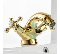 Rubinetto per bidet cromato con due maniglie girevoli in ceramica per lavabo da bagno in ottone monoforo montato su ponte (oro)