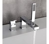 Rubinetto per Bordo Vasca 3 Fori Cromo Miscelatore Bordo Vasca da Bagno Caldo e Freddo Multifunzione Rubinetto per Vasca con Doccetta,B
