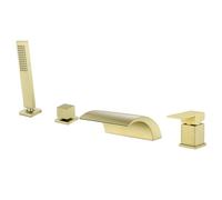 Rubinetto per Bordo Vasca da Bagno con Bocca a Cascata 4 Fori Miscelatore Monocomando Vasca in Ottone,Oro Spazzolato