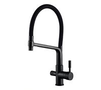 Rubinetto Per Cucina 3 Vie Per Sistemi Osmosi Con Doccetta Estraibile A 2 Modalità, Doppia Leva Girevole A 360° Ottone Miscelatore Cucina Tre Vie Acqua Fredda E Calda Rubinetto Lavello Cucina, Nero