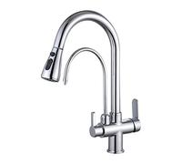 Rubinetto Per Cucina 3 Vie Per Sistemi Osmosi Con Doccetta Estraibile A 2 Modalità, Doppia Leva Girevole A 360° Ottone Miscelatore Cucina Tre Vie Acqua Fredda E Calda Rubinetto Lavello Cucina, Cromato
