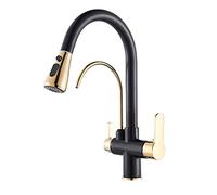 Rubinetto Per Cucina 3 Vie Per Sistemi Osmosi Con Doccetta Estraibile A 2 Modalità, Doppia Leva Girevole A 360° Ottone Miscelatore Cucina Tre Vie Acqua Fredda E Calda Rubinetto Lavello Cucina, Nero