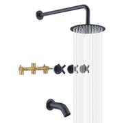 Rubinetto per doccia a 3 maniglie, set rubinetto per vasca da bagno nero opaco con beccuccio a cascata, kit di finitura per vasca e doccia con va