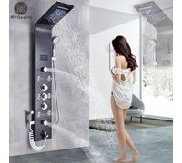 Rubinetto per doccia con luce a LED nera Bagno SPA Massaggio Sistema di colonna doccia a getto Cascata Pannello doccia a pioggia Rubinetto spruzzatore per bidet