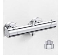 Rubinetto per doccia con termostato, 2 prese, termostato, miscelatore per doccia, termostato, superiore a 3/4 "BSP+inferiore 1/2"BSP, rubinetto doccia con pulsante di sicurezza a 38 °C, in ottone