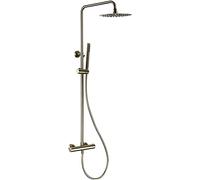 Rubinetto per doccia con termostato, set valvola miscelatrice per doccia in oro spazzolato, rubinetto termostatico per bagno, braccio doccia a parete, deviatore con doccetta e soffione a pioggia,