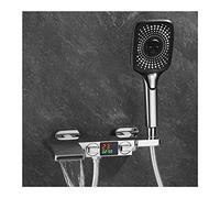 Rubinetto per doccia termostatica a parete a parete set di rubinetti da bagno con display a temperatura 3 funzionalità spruzzatore di spruzzatore design a cascata d'argento per bagni moderni LWX