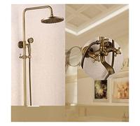 Rubinetto per il bagno, Doccia classica set antico in ottone da bagno di rubinetto for la doccia piogge con pioggia spray portatile a 2 manopole miscelazione(A)