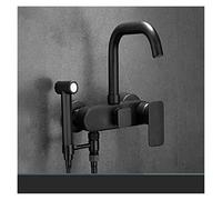 Rubinetto per il bagno, Matte Black Kitchen Lavello rubinetto doppio foro in-muro caldo miscelatore freddo rubinetteria con pistola a spruzzo bagno lavabo lavaggio(Matte Black B)