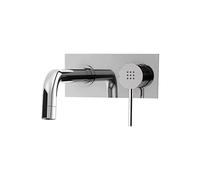 Rubinetto per il Bagno Miscelatore Monocomando per Lavabo ad Incasso interamente in Ottone con finitura a Muro Cromato Design Tondeggiante Moderno per Scarico Automatico modello Ava