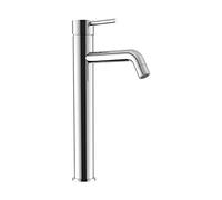 Rubinetto per il Bagno Miscelatore Monocomando per Lavabo Alto interamente in Ottone con finitura Cromato Design Tondeggiante Moderno per Scarico Automatico modello Ava