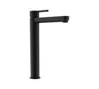 Rubinetto per il Bagno Miscelatore Monocomando per Lavabo Alto interamente in Ottone con finitura Nero Opaco Design Tondeggiante Moderno per Scarico Automatico modello Virna
