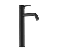 Rubinetto per il Bagno Miscelatore Monocomando per Lavabo Alto interamente in Ottone con finitura Nero Opaco Design Tondeggiante Moderno per Scarico Automatico modello Ava