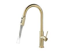 Rubinetto per il bagno, Rubinetto a cucina Rubinetto estraibile in ottone grigio canna di fucile, lavello Jitchen Rubinetto for lavello acqua calda e fredda retrattile universale a 360°(Nickel Gold)