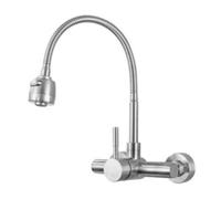 Rubinetto per il bagno, Rubinetto da cucina a doppio foro cromato a parete, miscelatore acqua calda fredda senza piombo, tubo flessibile con rotazione a 360°, gorgogliatore a spruzzo(Brushed Nickel)