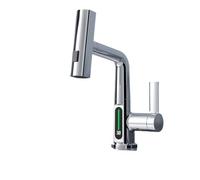 Rubinetto per il bagno, Rubinetto da cucina estraibile a cascata, rubinetti miscelatori caldo freddo con display digitale intelligente bianco, rubinetto for lavabo con sollevamento lavello girevole(1)