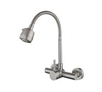 Rubinetto per il bagno, Rubinetto da cucina rotante for acqua calda e fredda a parete in acciaio inossidabile 304, lavello a doppio foro, tubo universale for doccia