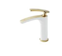 Rubinetto per il bagno, Rubinetto for lavabo Miscelatore in ottone Miscelatore for lavabo caldo e freddo, rubinetti a cascata for bagno bianco/cromo/nero/oro per mobiletto(White gold short)