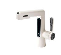 Rubinetto per il bagno, Rubinetto per lavabo estraibile con display digitale, sollevamento girevole in ottone, modalità spruzzo, 1 confezione(White)
