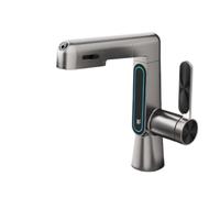 Rubinetto per il bagno, Rubinetto per lavabo estraibile con display digitale, sollevamento girevole in ottone, modalità spruzzo, 1 confezione(Grey)