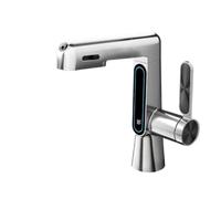 Rubinetto per il bagno, Rubinetto per lavabo estraibile con display digitale, sollevamento girevole in ottone, modalità spruzzo, 1 confezione(Silver)